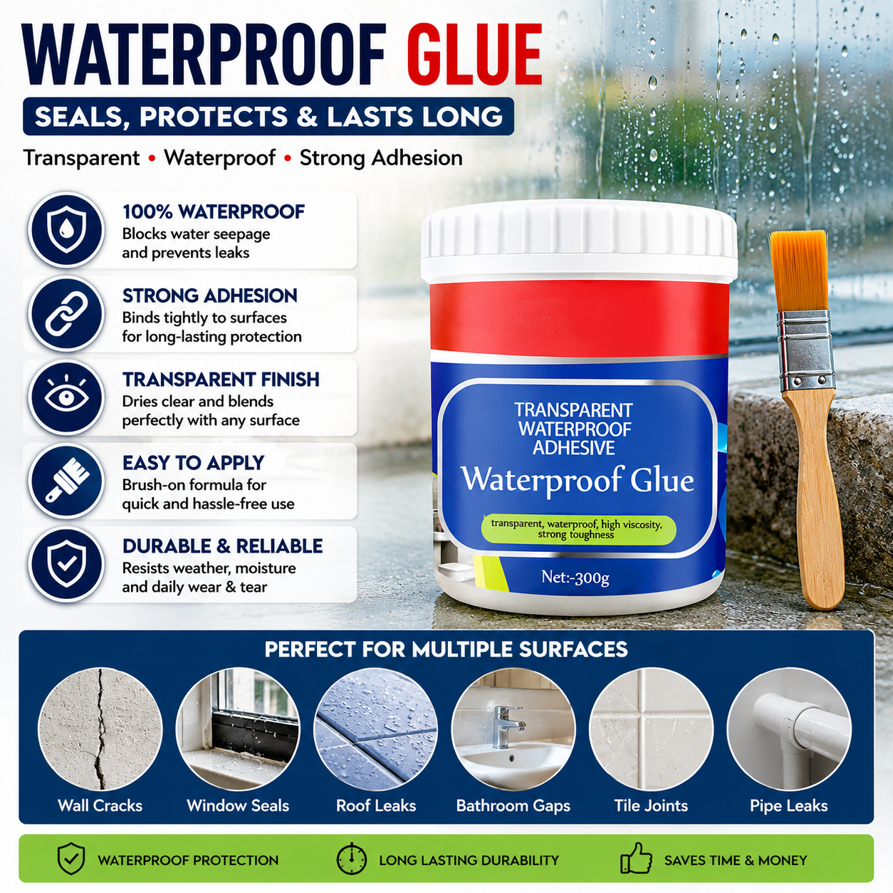 Transparent Waterproof Glue (Pack Of 2 ) + Free Brush