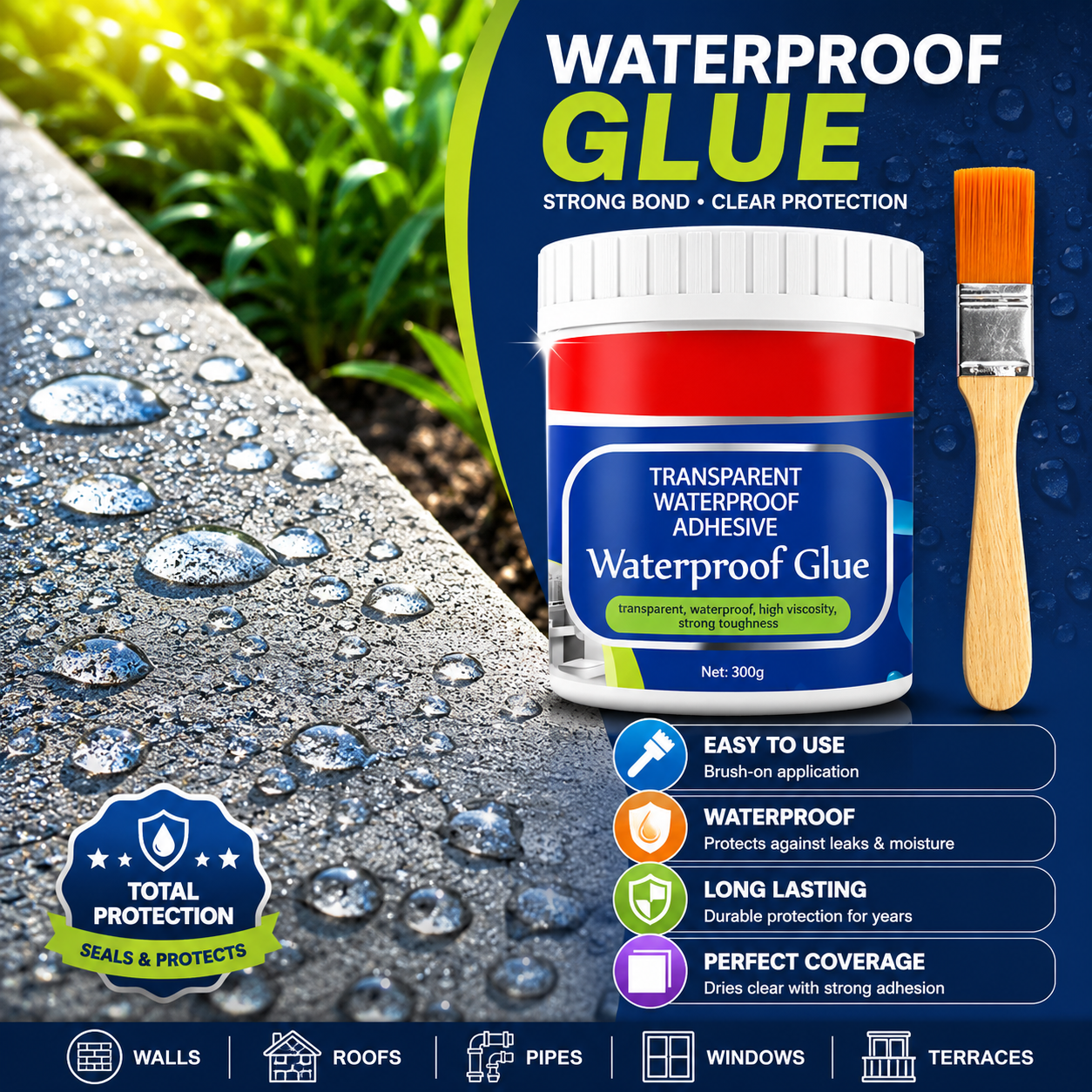 Transparent Waterproof Glue (Pack Of 2 ) + Free Brush