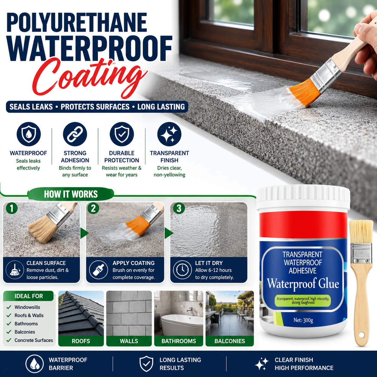 Transparent Waterproof Glue (Pack Of 2 ) + Free Brush
