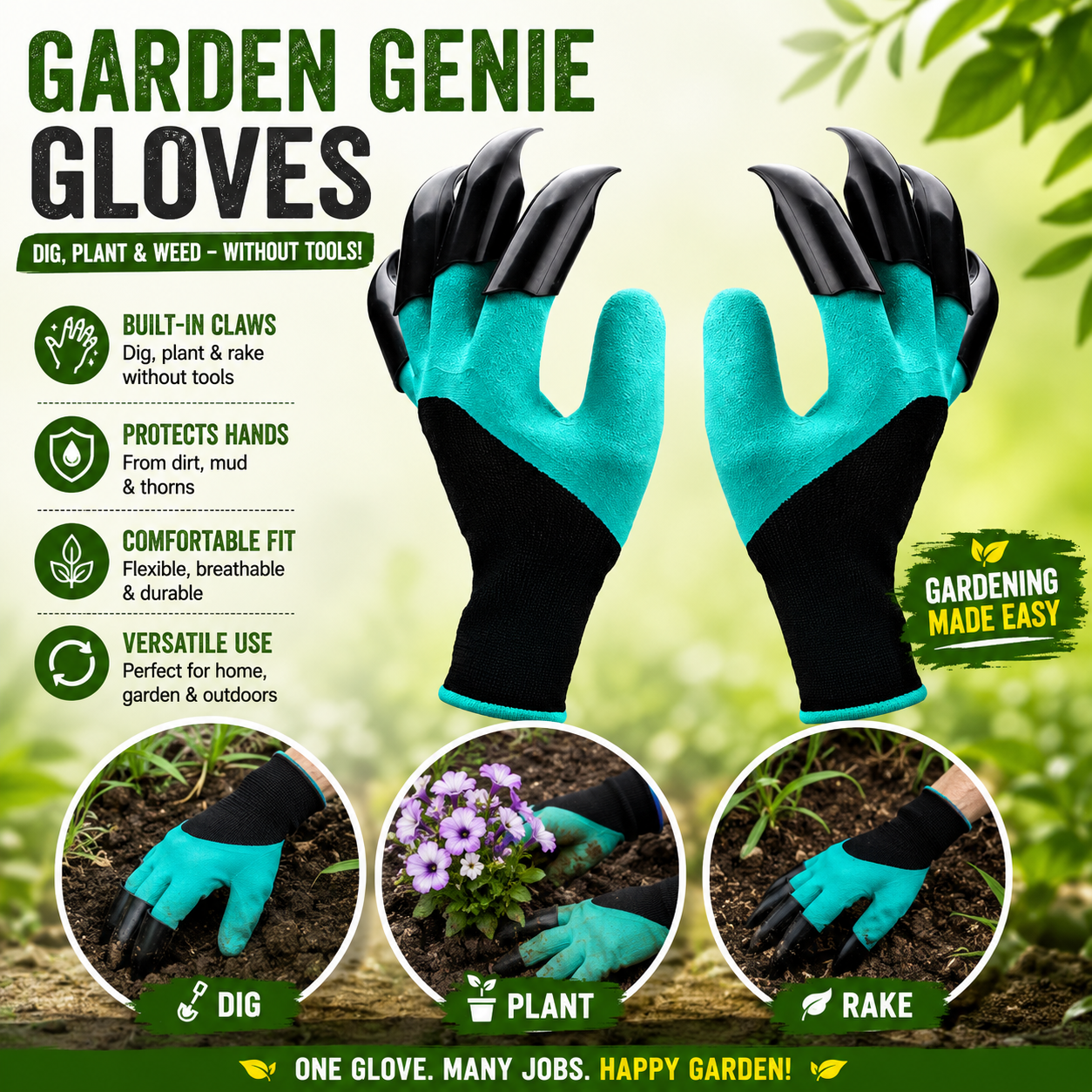 Garden Gloves with Claws for Digging & Planting