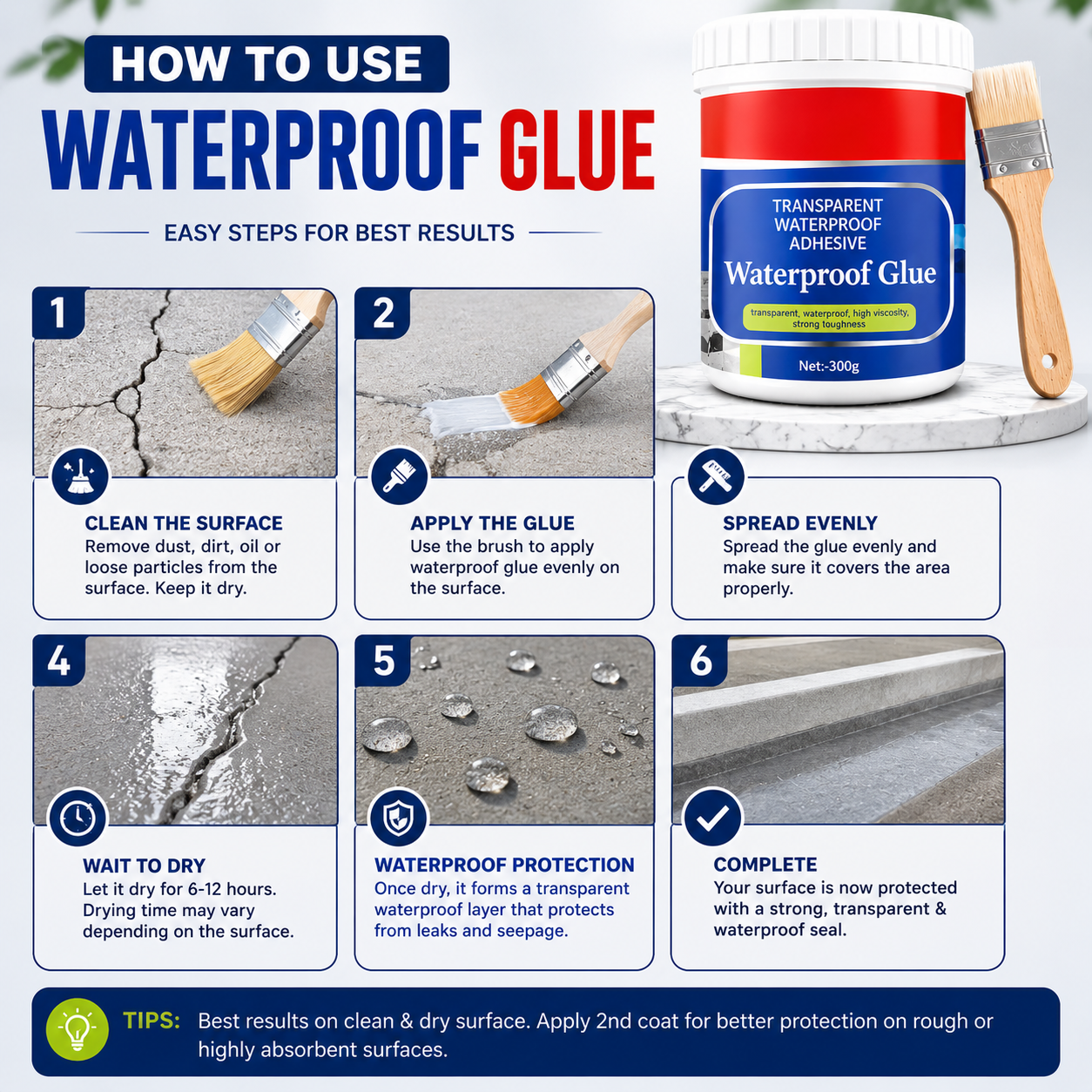 Transparent Waterproof Glue (Pack Of 2 ) + Free Brush