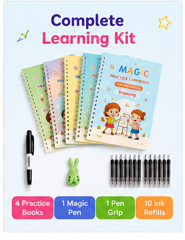Magic Practice Copybook (4 BOOKS,1 PEN,1 GRIP,10 REFILL)